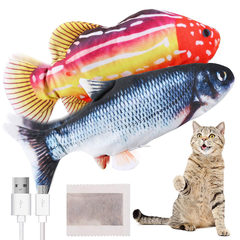 SKYLETY 2 Piece Cat Fish Toy Electric Realistic Flopping Fish Moving Wiggle Fish Catnip Toy For Indoor Pets Cats And Kitten - PawsPlanet Australia