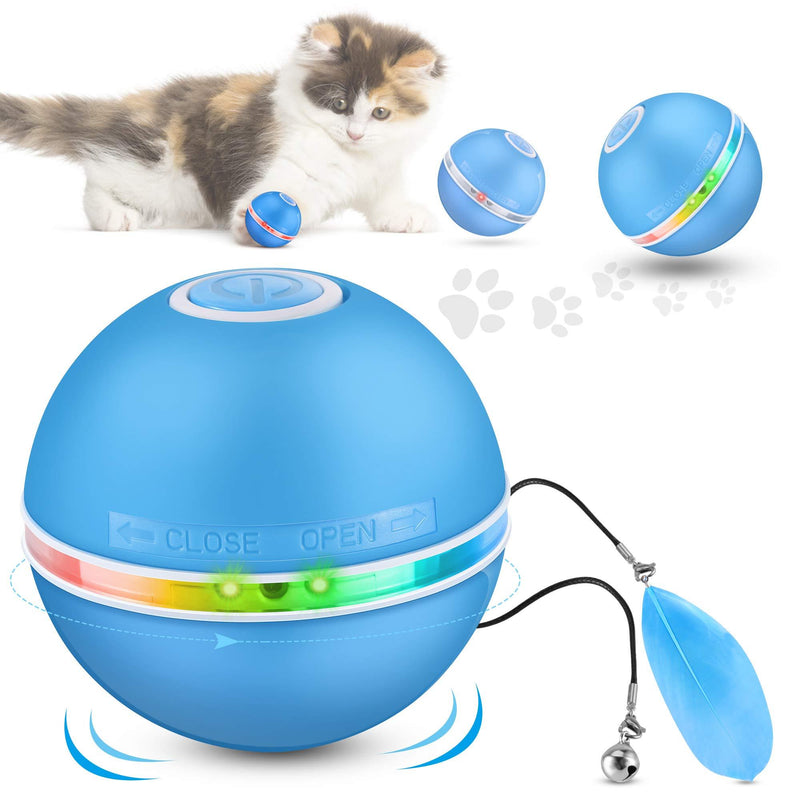 DazSpirit Interactive Cat Toys Balls for Indoor Cats, Cat Ball Toy with Led Light, Electric Cat Chase Toy Funny Led Pointer for Kitten, Automatic 360-Degree Rotating, USB Rechargeable, 3 Modes Blue - PawsPlanet Australia