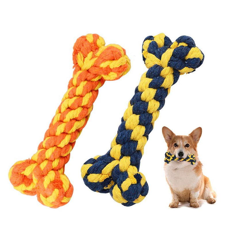 2PCS Dog Rope Toy Puppies Chew Natural Cotton Rope Toys To Avoid The Puppies' Boredom and Anxiety, Tooth Training/Cleaning Toy Dog Birthday Gift Set blue&orange - PawsPlanet Australia