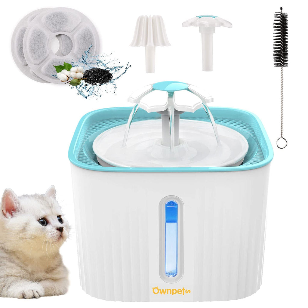 Ownpets Cat Water Fountain Bowl,Pet Drinking Dispenser 2.5L Super Quiet Dog Water Fountains with LED Light Water Level Window and 2PCS Carbon Filters&3 Sprinkler Head for Dogs, Cats and Small Animals - PawsPlanet Australia