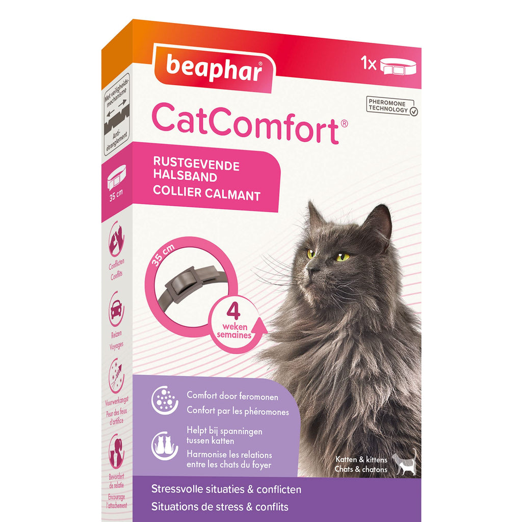 Beaphar - CATCOMFORT - Pheromone Calming Collar for Cats and Kittens - Reduces Stress and Behavioural Problems Without Addiction or Drowsiness - 1 x 35cm Collar - PawsPlanet Australia