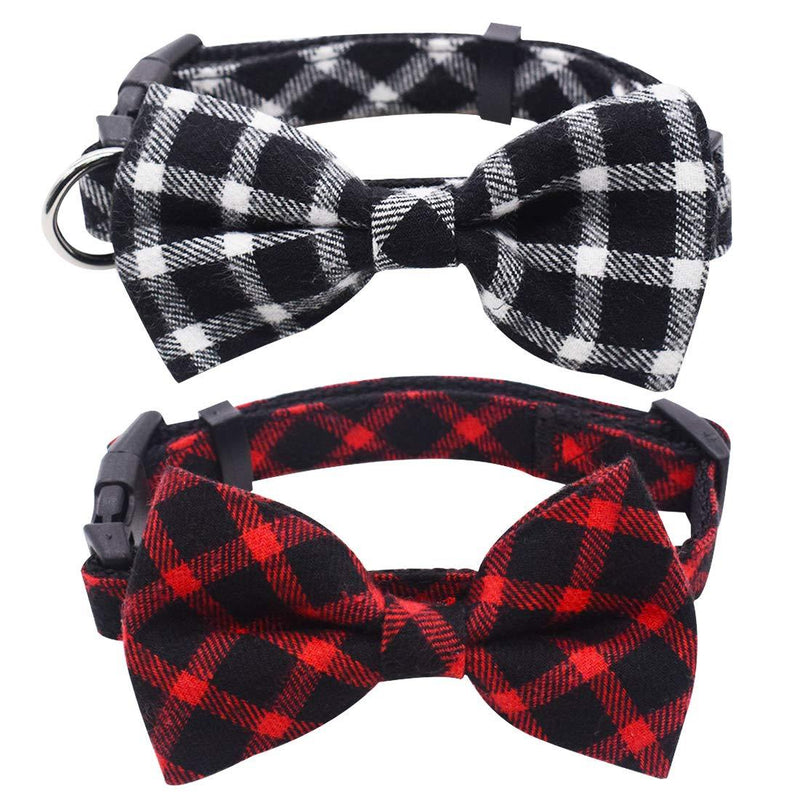 Extra Small Puppy Collar YUESNE 2PCS Dog Bow Tie with Detachable Bow tie Dog Collar Dog Plaid Bow Tie Collar Buckle Outdoor Adventure Training Comfortable Pet Collars Adjustable(M, Red,Black) - PawsPlanet Australia