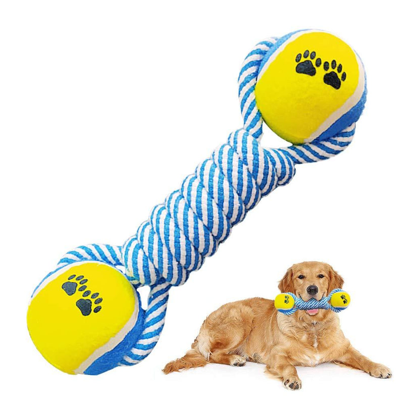 Tennis Ball Rope Dog Toy, Puppy Chew Toy for Teething, Interactive Rope Bone Dog Toys for Aggressive Chewers, Natural Cotton Dog Toys Indestructible for Small and Medium Dogs blue rope dog ball - PawsPlanet Australia