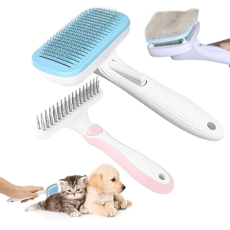 Plartree 2Pcs Self Cleaning Dog Comb Brush,Dog Brush Pet Grooming Brush,Removes Undercoat,Shedding Mats and Tangled Hair,Massages Particle,Improves Circulation,for Long/Short Hair,Small to Large Breed - PawsPlanet Australia