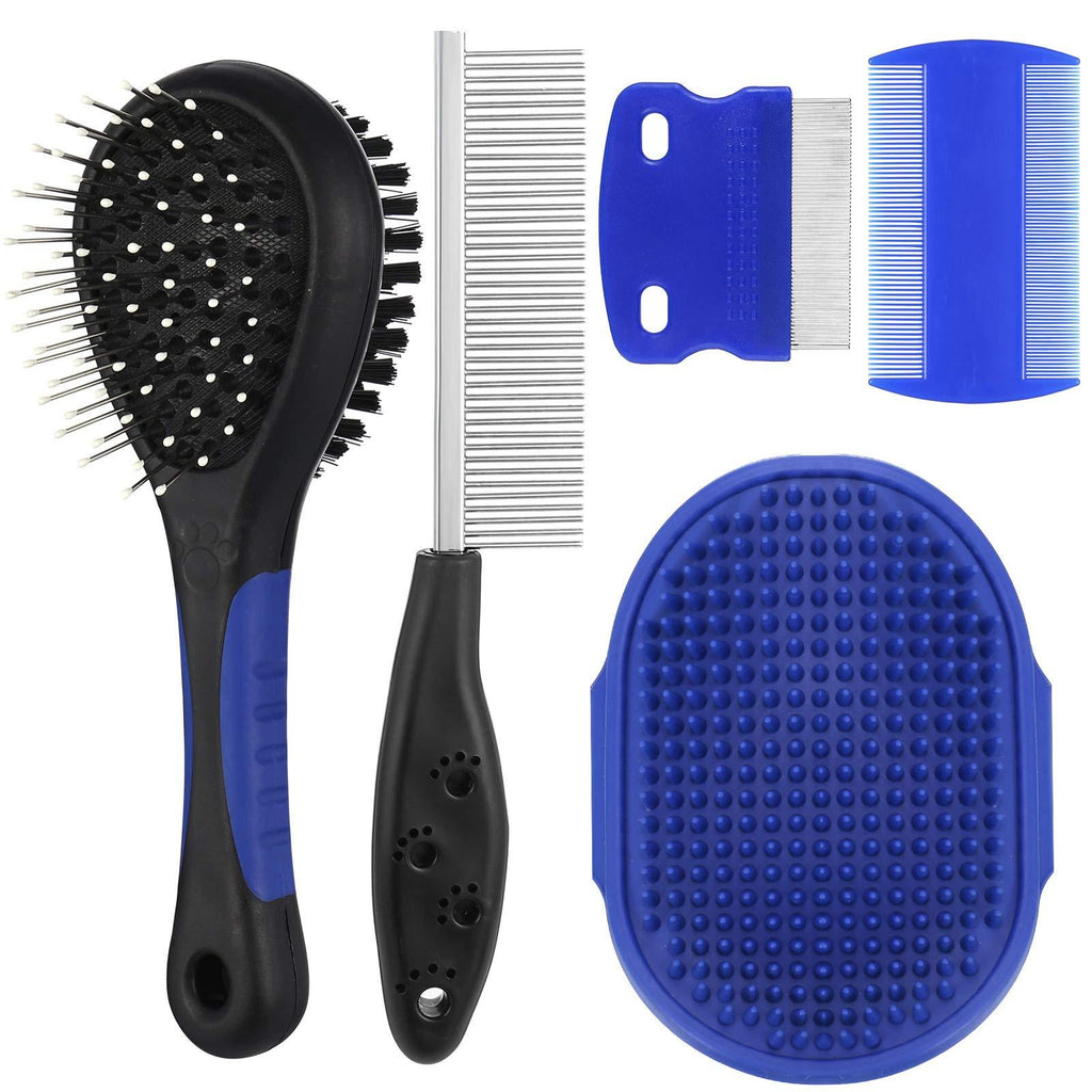 Heyu-Lotus 5 Pack Dog Grooming Brush Kit - Double Sided Pet Brush, Tear Stain Remover Combs, Pet Shampoo Bath Brush - Dog Deshedding Tool for Dog and Cat with Long or Short Hair - PawsPlanet Australia