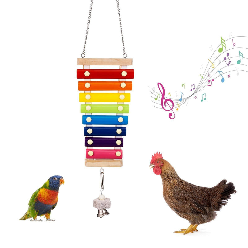 Winkwinky Wooden Chicken Xylophone Toy, Suspensible Hen Musical Toy with 8 Metal Keys and 1 Grinding Stone, Coop Pecking Toy for Chicken Bird Parrot Macaw Hens - PawsPlanet Australia