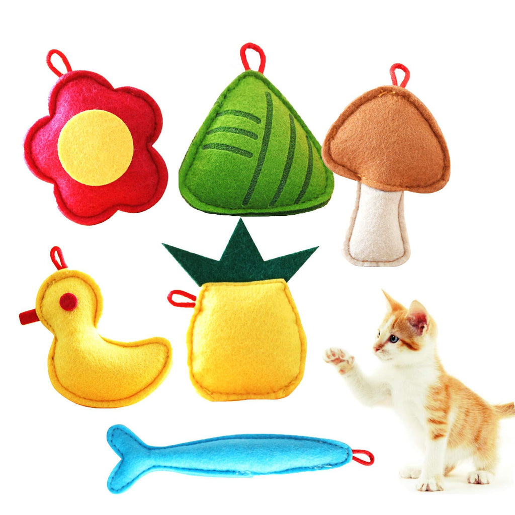 Cat Catnip Toys Cats Interactive Toy Indoor Set 6 Pack Cartoon Plush Animal and Fruit Cat Pillow Chew Toys with Catnip Kitten Scratching Playing Entertaining Toys Teeth Cleaning Toy - PawsPlanet Australia