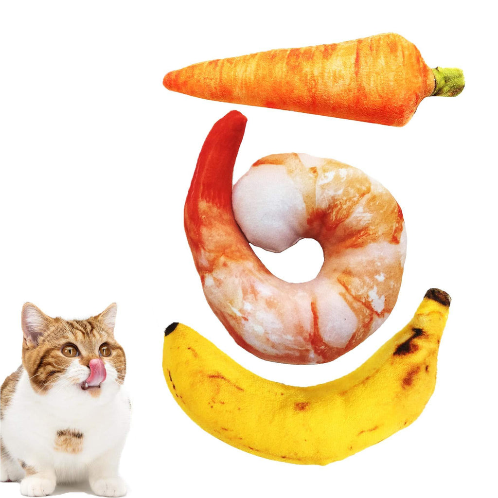 Cat Catnip Toys for Indoor 3 Pack Cat Plush Toy Pet Interactive Toys Banana Carrot Cat Treat Toys Kitten Teeth Grinding Chew Toys Scratching and Playing Shrimp Pillow Toys for Cats - PawsPlanet Australia