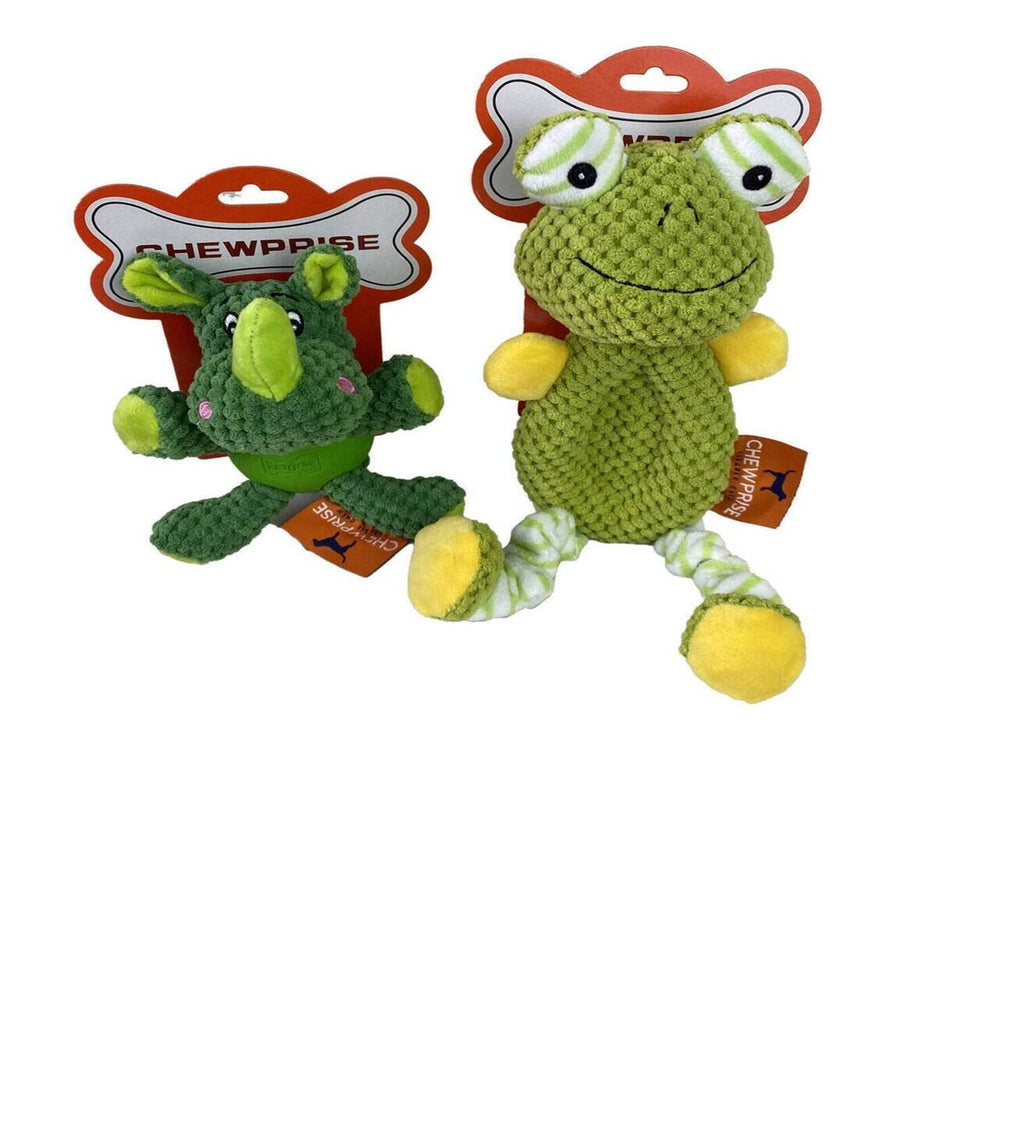 CHEWPRISE Squeak Toys for Dogs, Puppy Chew Toys with Rubber Ball Body 2 PACK - Interactive Dog Toys for Small and Medium Dogs - Rhino and Froggy - PawsPlanet Australia
