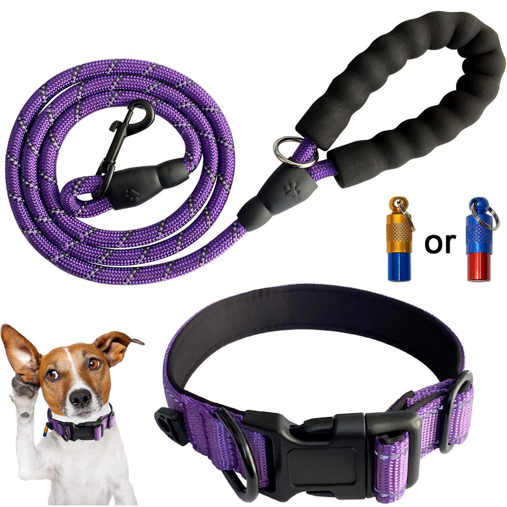 Mauts Pet Dog Collars and Lead Set for Large Medium Small Dogs. (3 Pcs) (Small, Purple) - PawsPlanet Australia