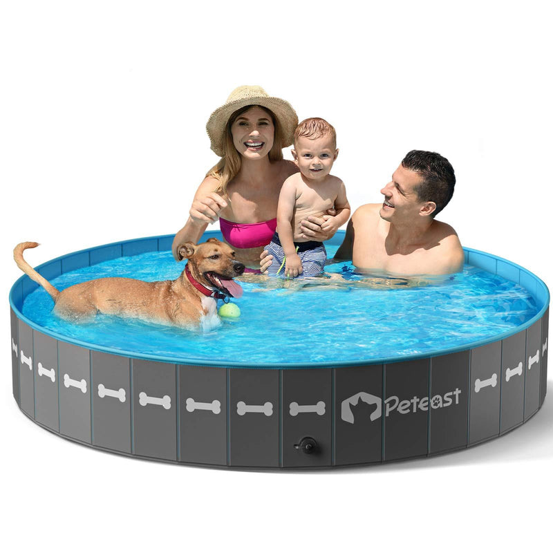 Peteast Dog Pool, 160cm Foldable Dog Paddling Pool Thickened Durable Pet Bath Pool, PVC Plastic Collapsible Dog Swimming Pool Pet Bath Tub for Small Large Dogs Cats XXL - 160x30cm - PawsPlanet Australia