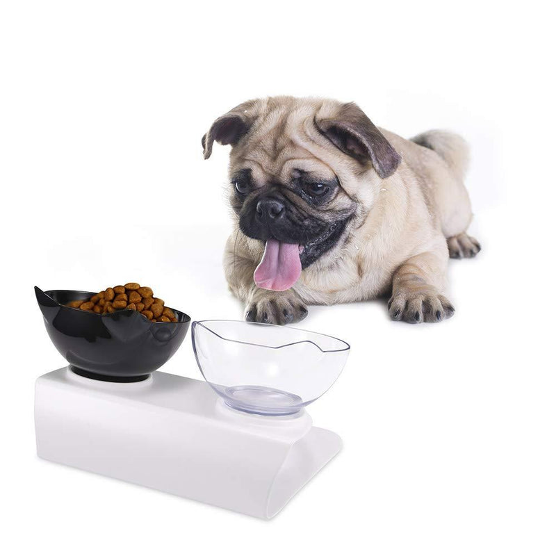 AEUWIER Cat Bowls, 15° Tilted Platform Double Bowl Cat Feeder, Cat Feeding Bowl Raised with Stand, Anti-Skid & Anti-Spill for Cats Dogs Feeders Pet Products Food and Water Bowl Black and White - PawsPlanet Australia