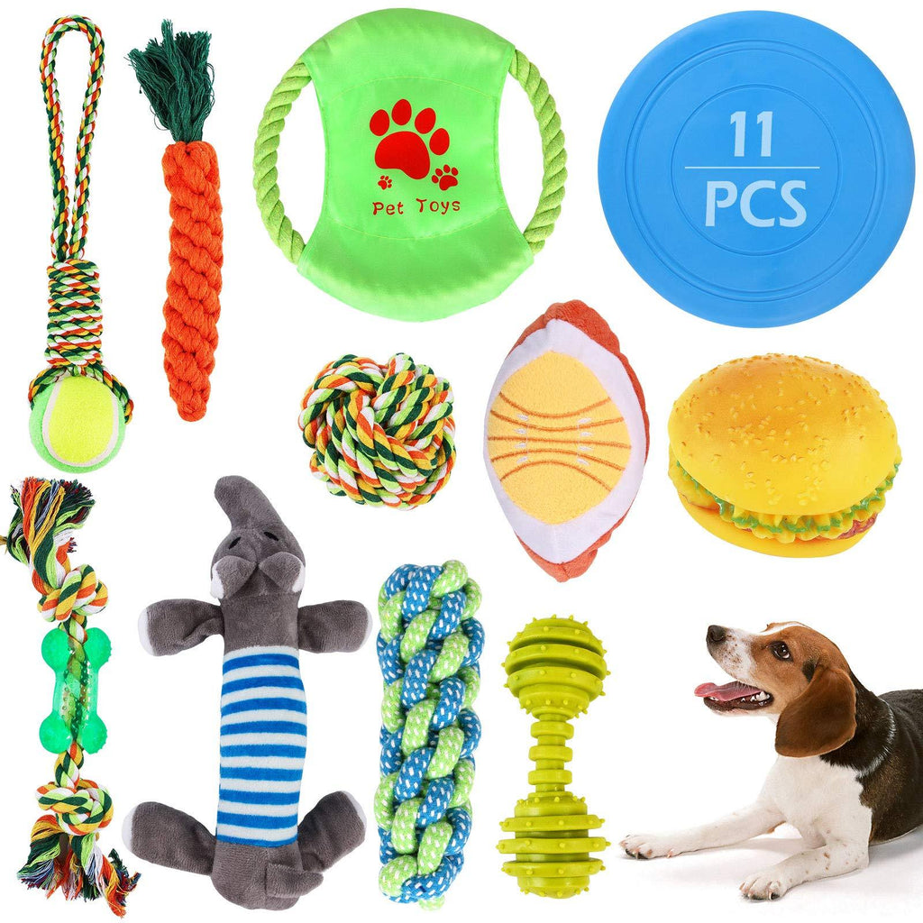 GeeRic Puppy Dog Chew Toys Teething Training, 11pcs Squeaky Toys Dog Rope Toys Plush Toy for Small and Medium Dog - PawsPlanet Australia