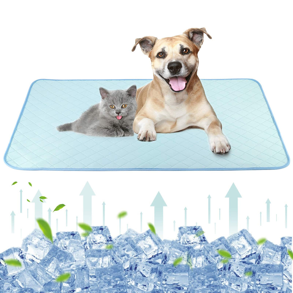 Lewondr Washable Pet Summer Cooling Mat, 47"x27" Reusable Dog Self Cooling Blanket Pad Waterproof Non-Slip Sleep Mat for Small Medium and Large Pet Outdoor or Home Use - Blue - PawsPlanet Australia