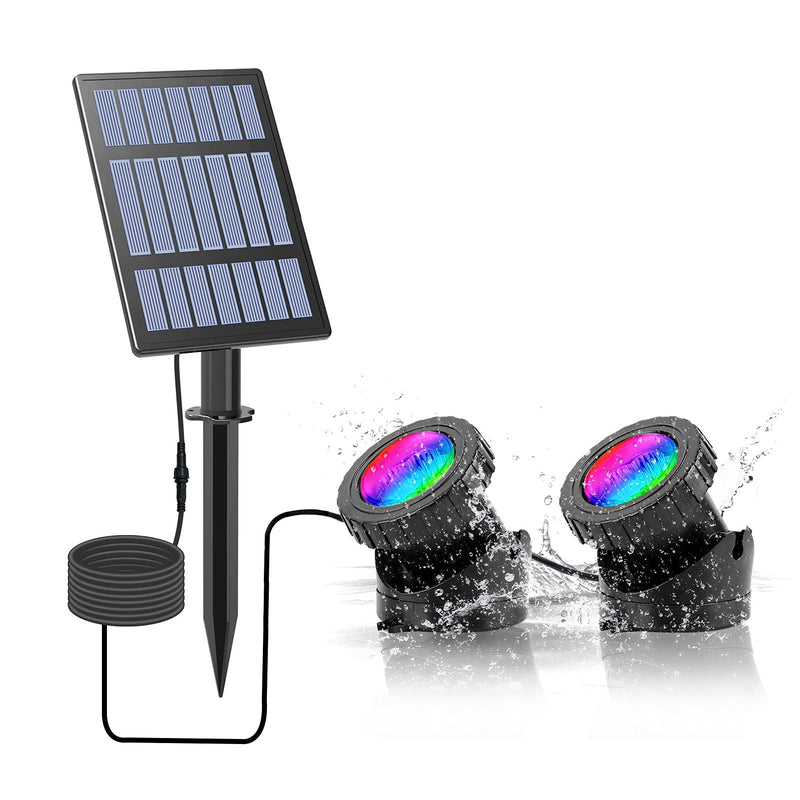 Solar Powered Pond Lights, Waterproof IP68 Submersible Lights with LED Color Changing Spot Light for Aquarium Tank Garden Pool Fountain Waterfall (Set of 2 Lights) Set of 2 Lights - PawsPlanet Australia