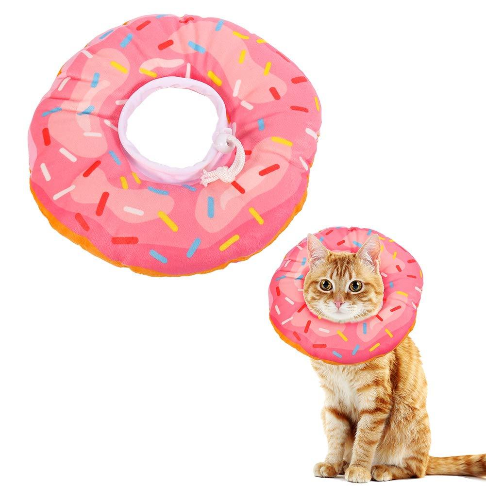 Xinzistar Cat Cone Collar Recovery Collar Pet Kitten Soft Protective Neck Collar After Surgery Adjustable Healing Elizabeth Collar Comfy Cotton Cone(Pink Donut) - PawsPlanet Australia