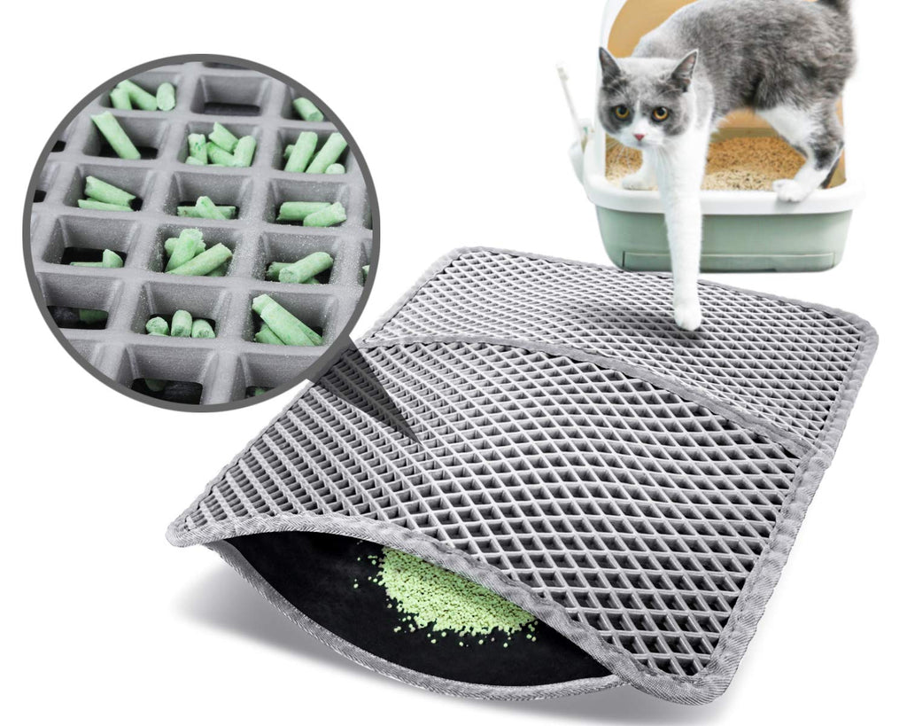 pecute Cat Litter Mat 60x42cm, Square Large Hole Cat litter Trapper Waterproof NonSlip Dual Layer Tray Mat Easy to Clean, Great for Kinds of Boxes and Litter(Grey) Grey - PawsPlanet Australia