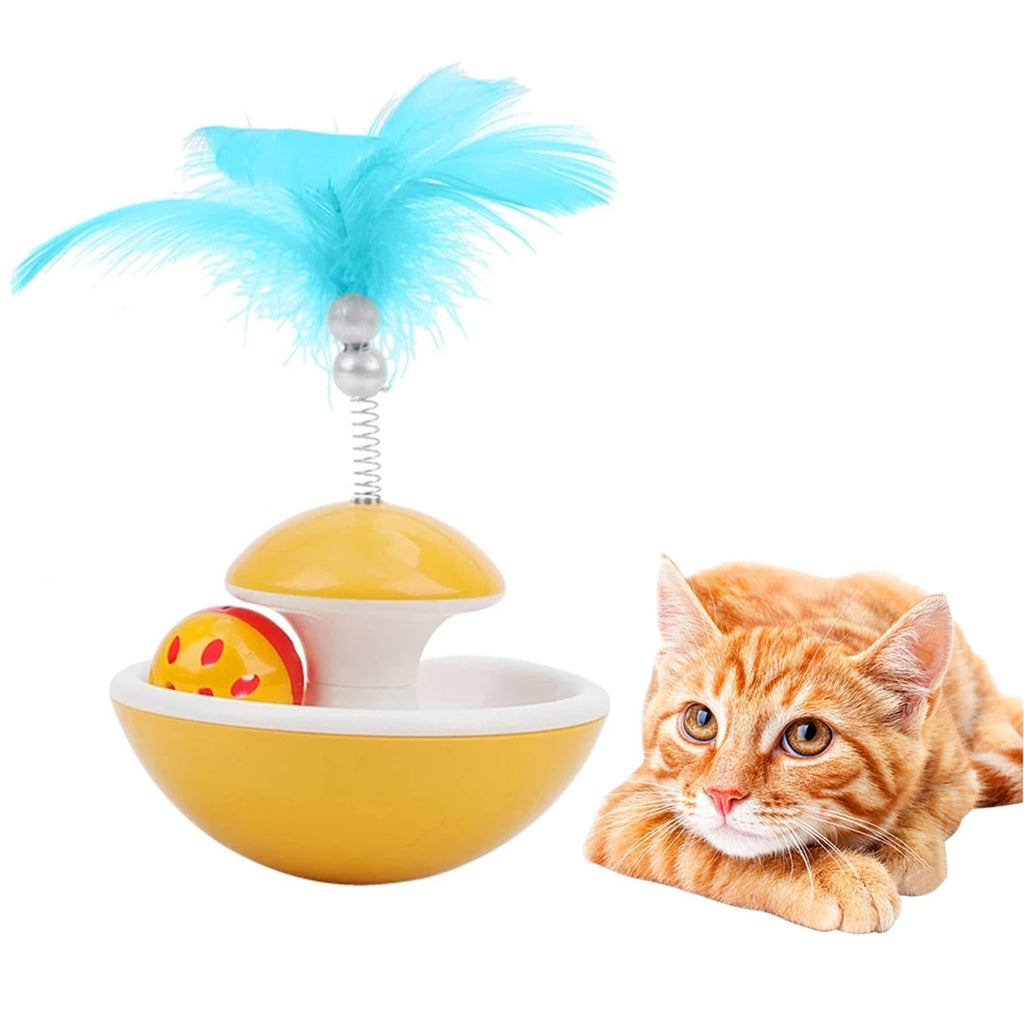 DEMOO Cat Tumbler Toy,Feather Rotating Ball Bell Sound Interactive Cat Toys for Cats of All Ages （YELLOW） Yellow - PawsPlanet Australia
