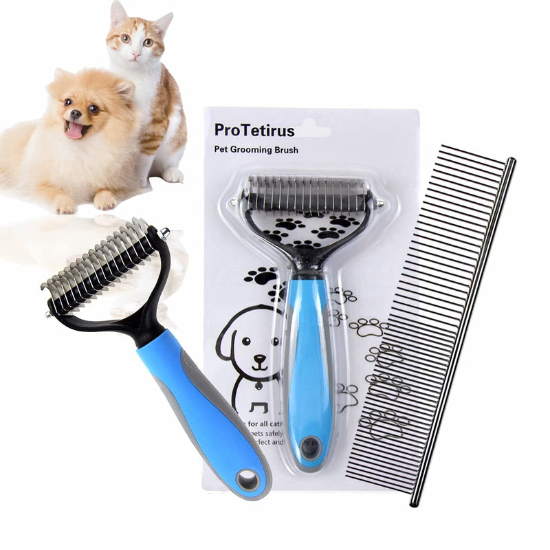 Pet Hair Remover Brush Set Dog Brush for Long Haired Dogs Cat Grooming Brush Double Sided Dog Undercoat Rake Comb for Large Medium and Small Dogs or Cats Easy Removing Mats Tangles and Shedding Big Blue - PawsPlanet Australia