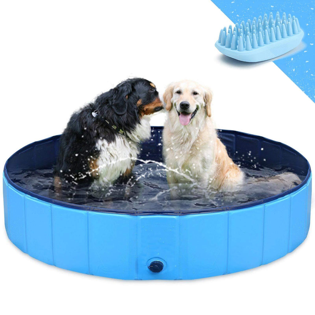 GoStock Dog Pool Foldable Dog Pet Kids Bath Pool Swimming Pool Paddling Pool Portable PVC Non-Slip Large Pet Dog Cat Bathing Tub Children Pet Dog Pool for Indoor/Outdoor (Bonus Pet Bath Brush) 32"x 8" S:80cmx20cm(D 32" x H 8") - PawsPlanet Australia