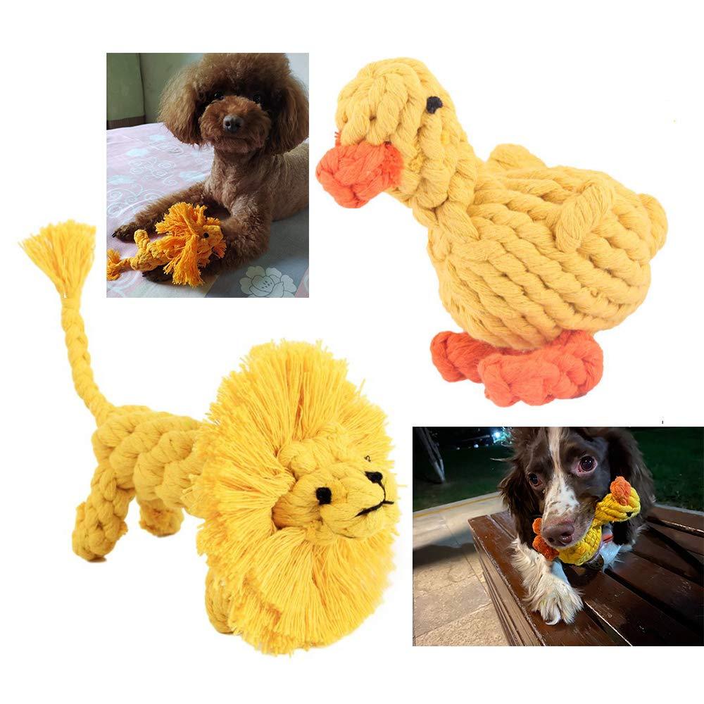 2 Pack Dog Rope Toys, Pet Puppy Chew Toys for Teething Dogs Boredom Toys Rope Ball Knot Training toy for Small Middle Dog (Lion+Duck) Lion+Duck - PawsPlanet Australia