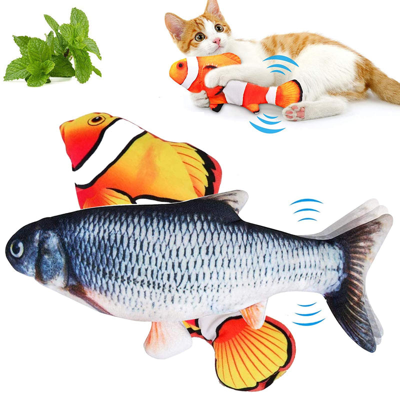 2 Pack Moving Cat Fish Toy Electric Realistic Plush Simulation Floppy Fish Cat Toys for Indoor Cats Funny Interactive Pets Chew Bite Kick Wagging Fish Toy for Cat Kitten - PawsPlanet Australia
