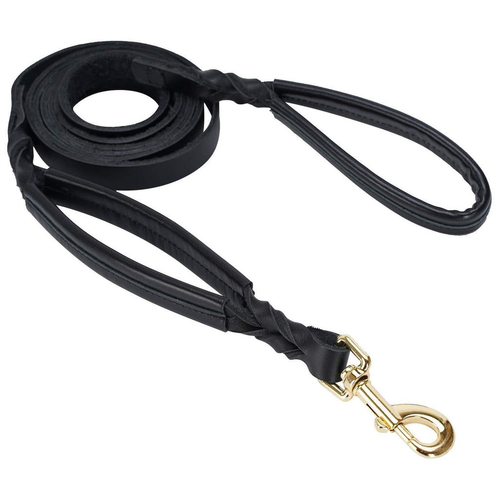 TIDING Genuine Leather Dog Leash 6 ft Double Handle Padded Traffic Handle for Extra Control Strong Braided Training Walking Lead Large Breed Medium Small Pet 6ft - PawsPlanet Australia