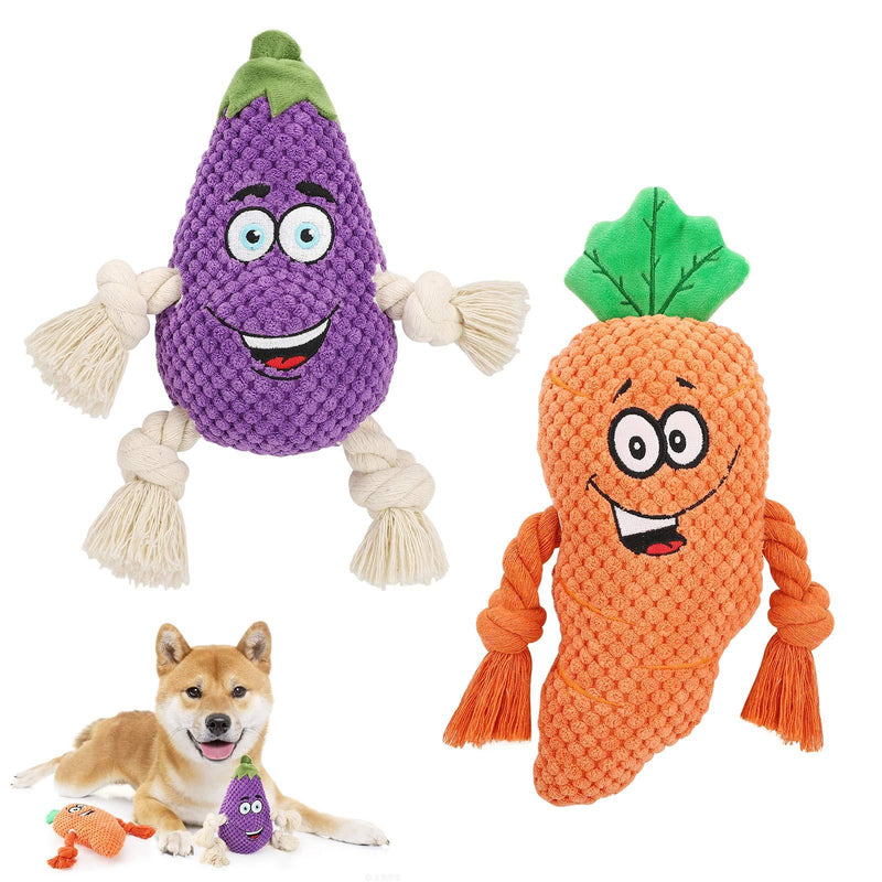 Pawaboo Squeaky Dog Plush Toys Dog Chew Toy, Eggplant and Carrot Shape Stuffed Chew Toys with Cotton Rope, Washable Interactive Toy for Medium, Small Puppy Dog, Suitable for Outdoor and Indoor - PawsPlanet Australia