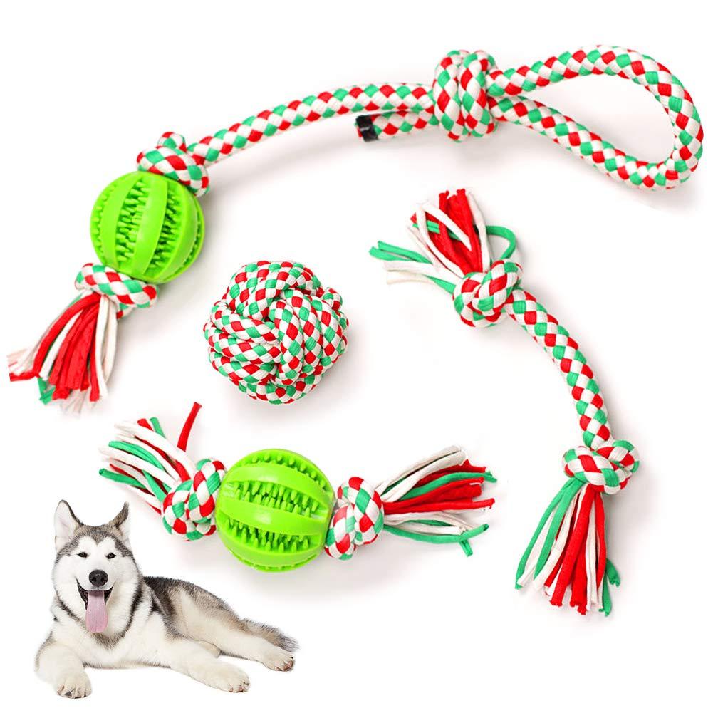 Dog Toys Set of 4, Dog Toys Indestructible Rope Ball Dogs Toy for Medium to Large, Tooth Cleaning Toy Ball, Dog Chew Toys with Natural Cotton Rope,Dog Interactive Toys for Large Dogs - PawsPlanet Australia