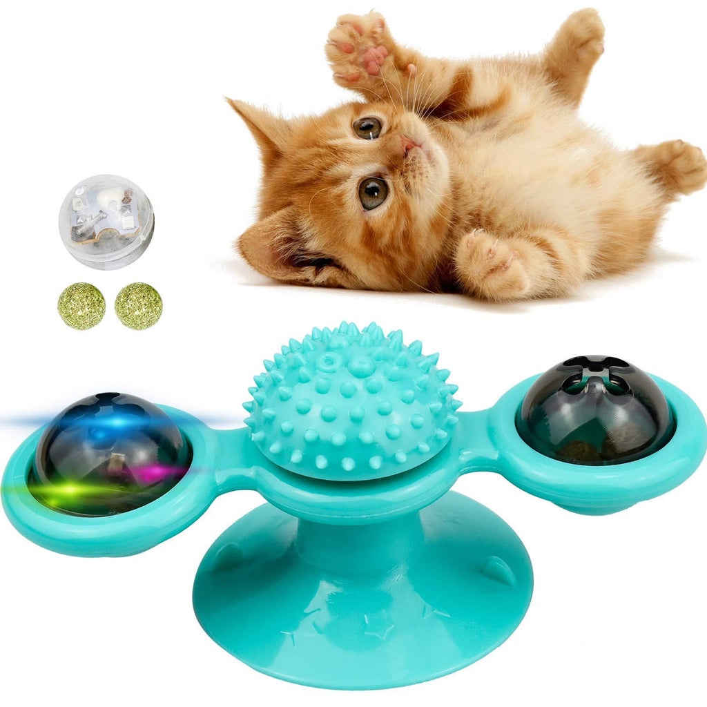 Windmill Cat Toys, Turntable Interactive Cat Toy Wall Mount Kitten Tooth brush Toy with Suction Cup Glowing Ball Catnip for Indoor Cats Tooth Cleaning Massage Scratching Tickle - PawsPlanet Australia