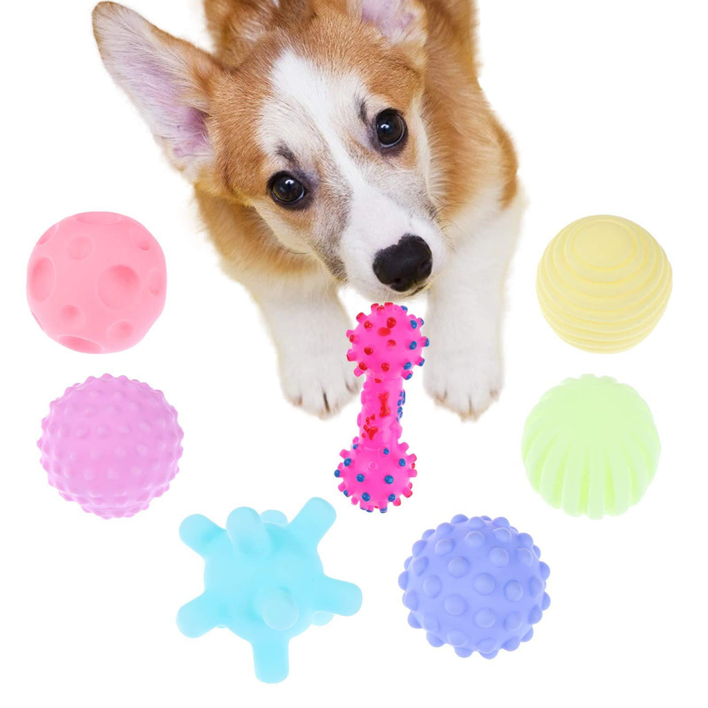 LOCOLO 7 PCS Dog Ball Squeaky Toys Premium Rubber Dog Toy Balls Waterproof Pet Chew Toy for Pets Training Swimming Playing Running Teeth Cleaning - PawsPlanet Australia
