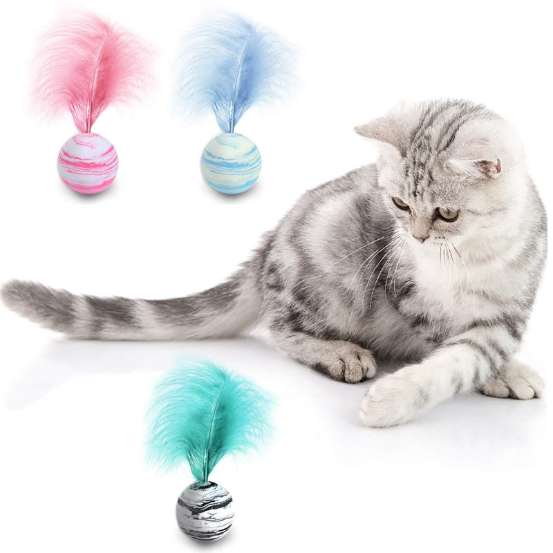 LOCOLO 3 Pack Cat Interactive Toy Balls with 12 cm Feather Kitten Scratch Trow Toy Pet Teeth Grinding Chew Toys Cat Teasing Feather Ball for Cats Kitten Kitty Playing - PawsPlanet Australia
