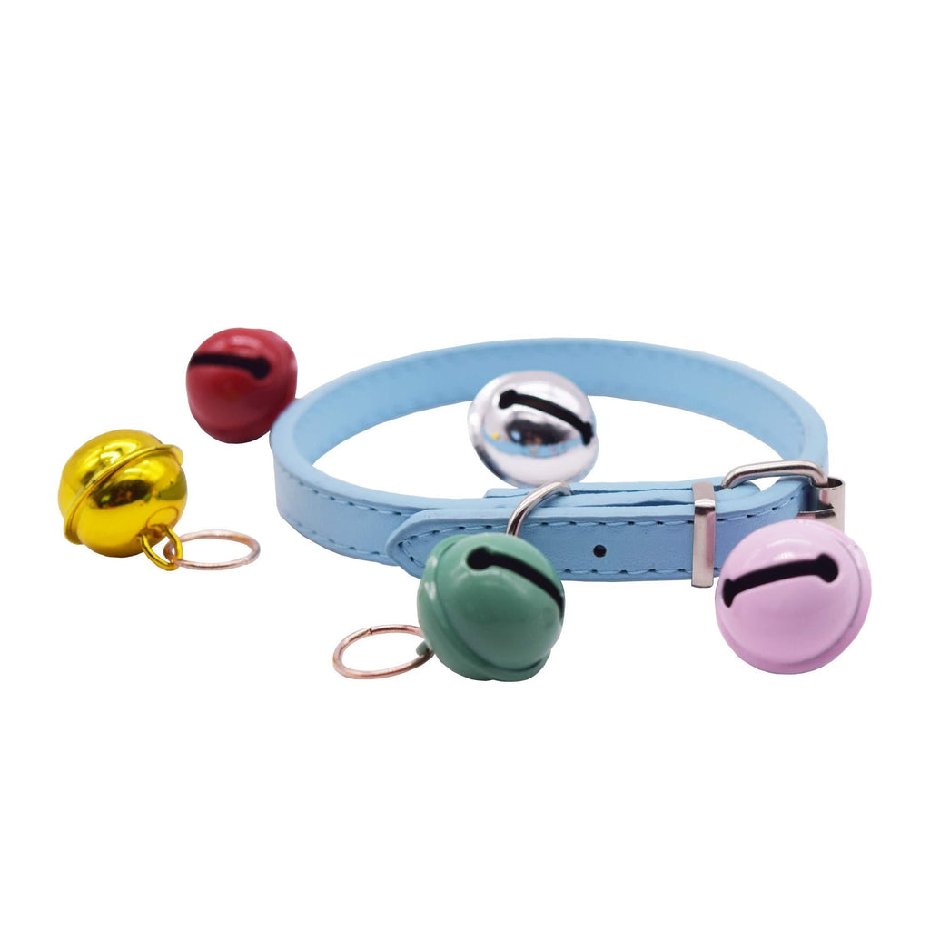 KMSYCATS Cat Collars Hand-Polished Metal Adjustable Buckle. Pet Can Easily Accept This Collar. The Leather is Not Easy to Damage, Suitable for Long-Term Wearing, with Colorful Silent Bells. sky - PawsPlanet Australia