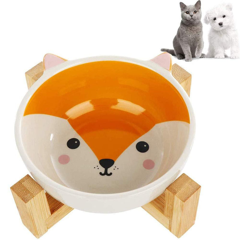 Ceramic Elevated Raised Cat Bowl, Ceramic Cat Bowl with Wood Stand, No Spill Pet Food Water Feeder, for Cats and Small Dogs - PawsPlanet Australia