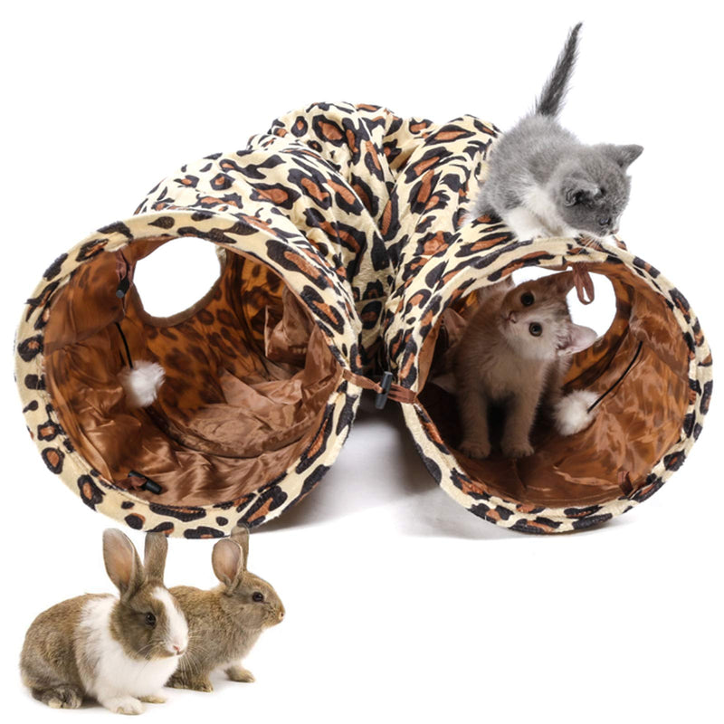 LeerKing Cat Play Tunnel Long Collapsible Pet Kitten Tunnel with Holes Leopard Print for Cats, Teddy Dog, Small Animal, 47×9.8 Inches S (9.8" × 47") - PawsPlanet Australia