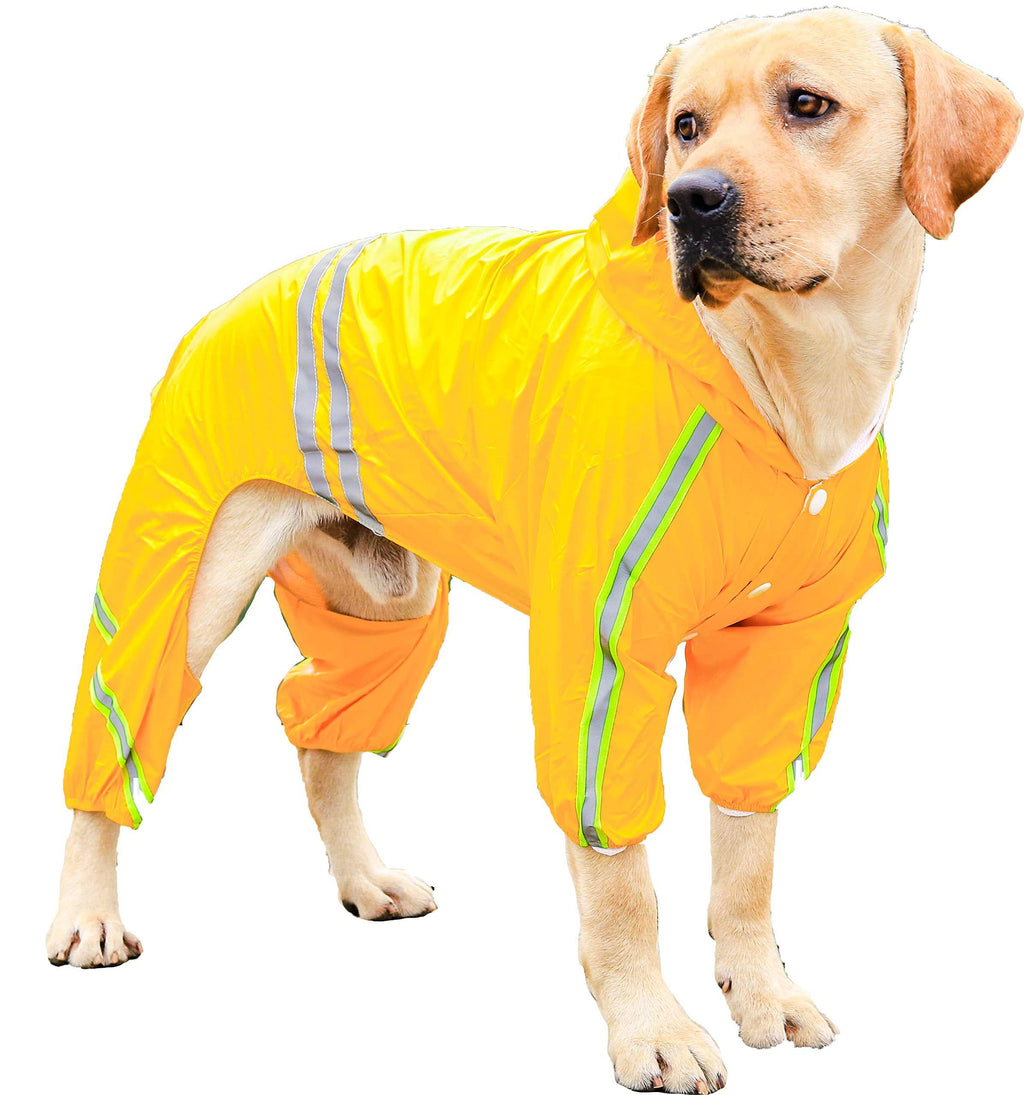 PETULANE Dog Raincoats Waterproof with Legs, Rain Jacket with Reflective Strips and Hood, Dog Jumpsuit Hoodie with Harness Hole High Vis for Small Medium Large Dogs Outdoor Accessories (2XL, Yellow) XXL - PawsPlanet Australia