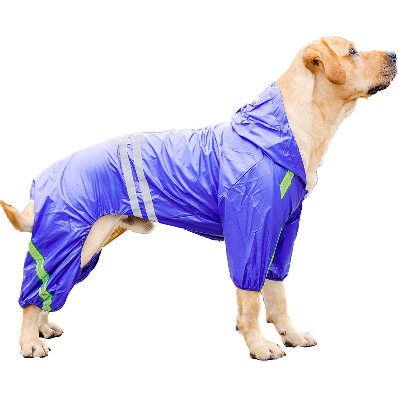 PETULANE Dog Raincoats Waterproof with Legs, Rain Jacket with Reflective Strips and Hood, Dog Jumpsuit Hoodie with Harness Hole High Vis for Small Medium Large Dogs Outdoor Accessories (3XL, Blue) XXX-Large - PawsPlanet Australia