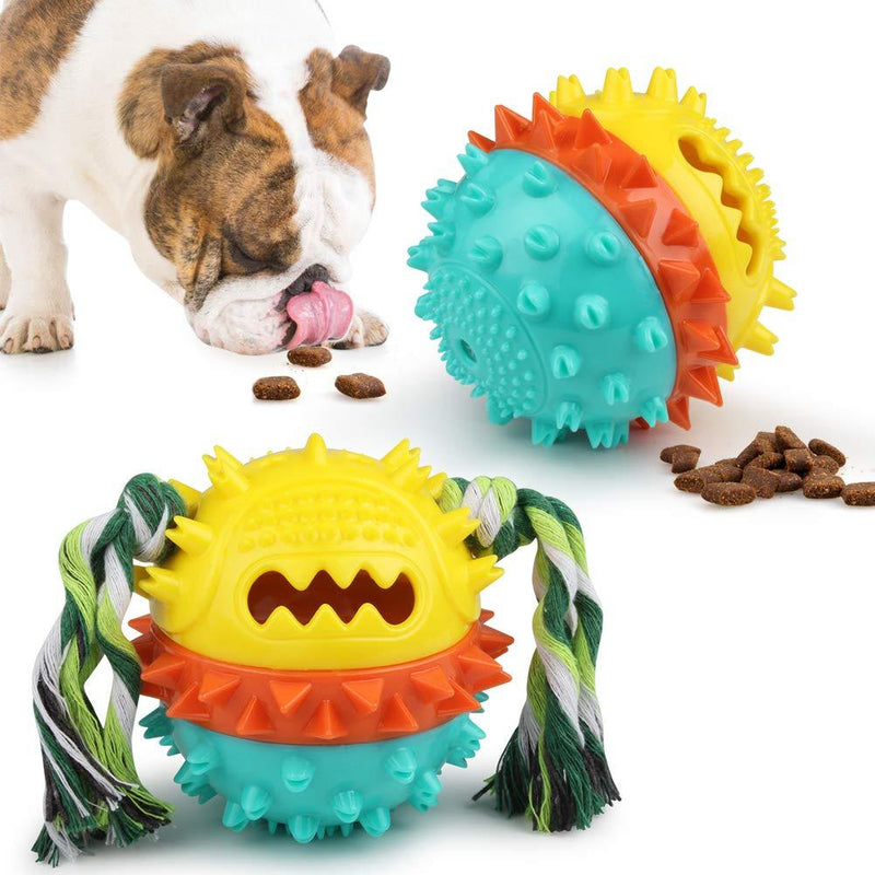 Interactive Dog Chew Toys, IQ Treat Ball Dog Toy Food Dispenser for Aggressive Chewers Large Medium Breed, Indestructible Squeaky Bouncing Puzzle Toy with Bite Rope, for Puppy Playing Chasing Chewing Multcolor 1Set - PawsPlanet Australia