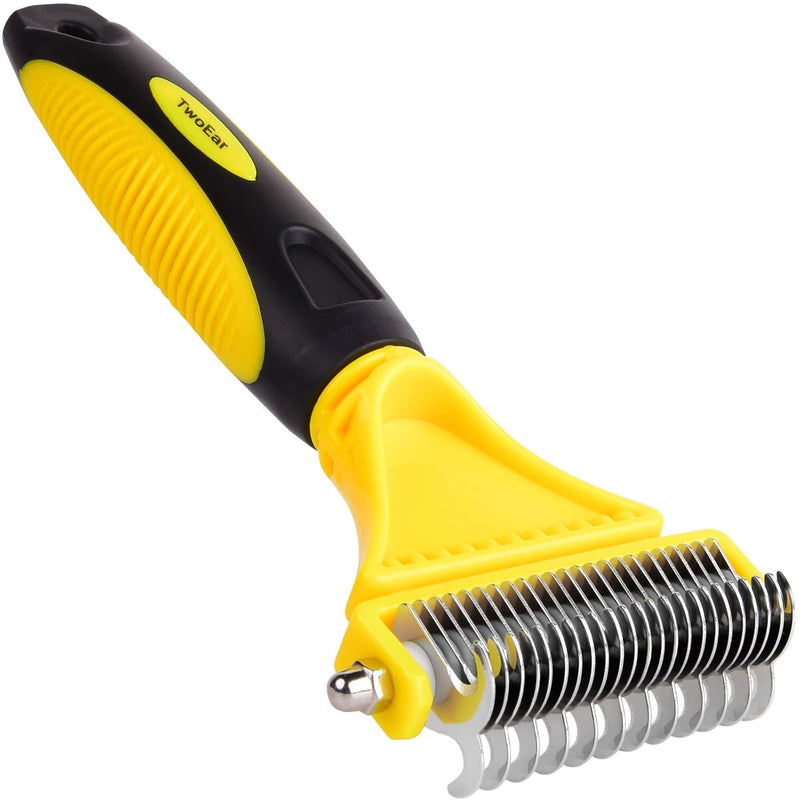 TwoEar Dog Grooming Rake | Dematting Pet Comb with Dual-Sided Stainless Steel Rounded 12/23 Teeth. Safe Tool for Detangling, Thinning, & Deshedding All Hair Types. Ergonomic Handle for Comfort - PawsPlanet Australia