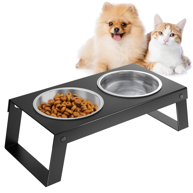 VavoPaw Elevated Dog Bowls, Dog Cat Foldable Raised Stand Feeder with Double Stainless Steel Bowls(14.5fl oz/430ml), Detachable Elevated Food & Water Dish for Cats, Puppy and Small Dogs, Black Double Bowl - PawsPlanet Australia