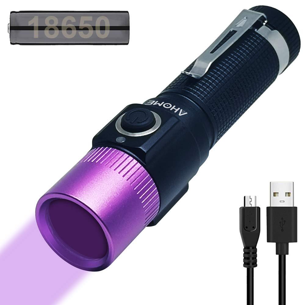 AHOME V10S UV 365nm Blacklight Torch [Purple Head] & [USB Rechargeable] Black Light Ultraviolet LED Lamp, Scorpion Finder & Pet Urine Detector with 3000mAh Battery and Charging Cable - PawsPlanet Australia