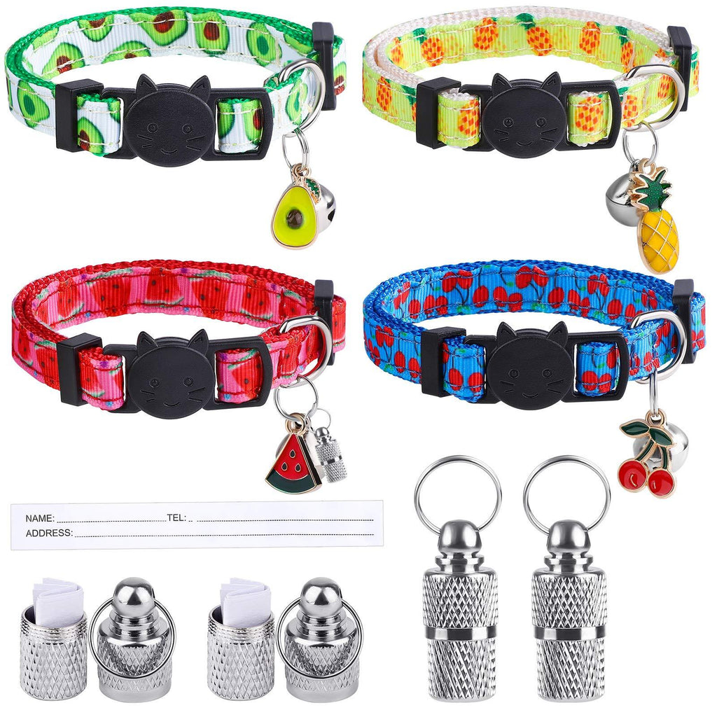 ADXCO 4 Pieces Breakaway Cat Collar with Bell Colorful Summer Fruit Style Adjustable Pet Collar Pineapple Cherry Avocado Watermelon Patterns with 4 Pack Anti-lost Tags for Small Puppies Cats Pineapple, Cherry, Avocado, Watermelon - PawsPlanet Australia