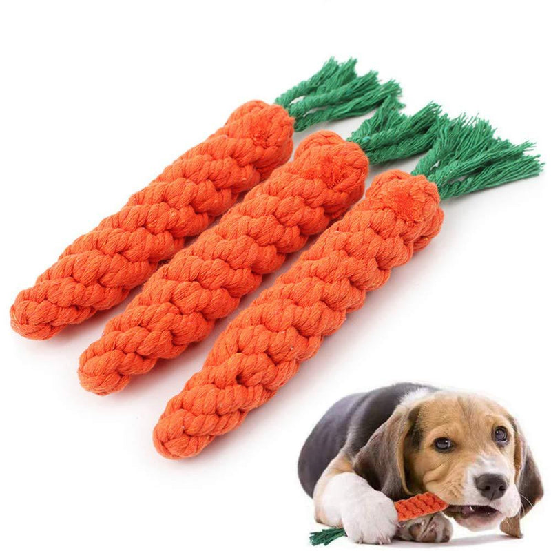 BINGXIAN Puppy Chew Toys, Dog Rope Toys, Dog Chew Toys Carrot Rope, 3 Pack Braided Rope Dog Toy for Small Dog Teeth Cleaning Orange - PawsPlanet Australia