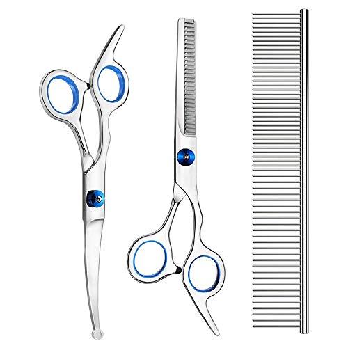 Tiamu 3 Pack Dog Grooming Scissors with Safety Round Tip, Perfect Steel Up-Curved Grooming Scissors Thinning Cutting Shears with Pet Grooming Comb for Dogs and Cats - PawsPlanet Australia