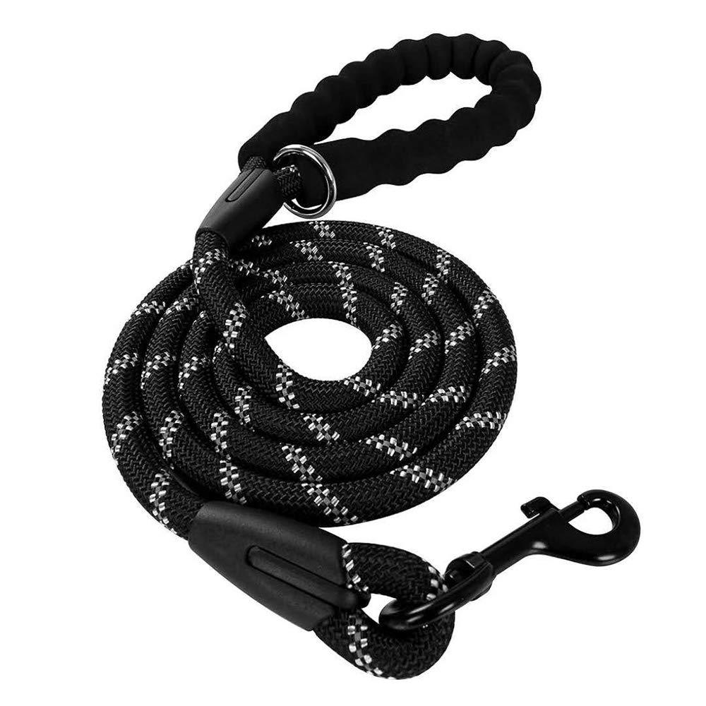 OFHome 5 FT Strong Dog Leash , Heavy Duty Rope Lead for with Comfortable Padded Handle and Highly Reflective Threads for Small Medium Large Dogs (Black) Black - PawsPlanet Australia
