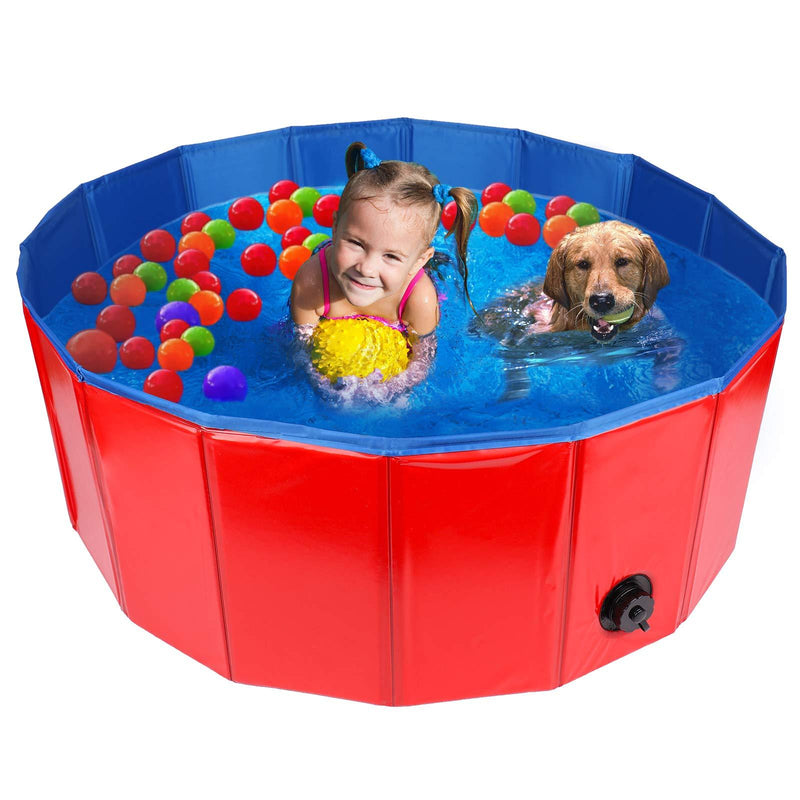 FREESOO Dog Swimming Pool Pet Paddling Pool Large Foldable Dog Bath Tub Portable Outdoor Gargen Pool for Puppy Cat Kids Red 80x30cm - PawsPlanet Australia