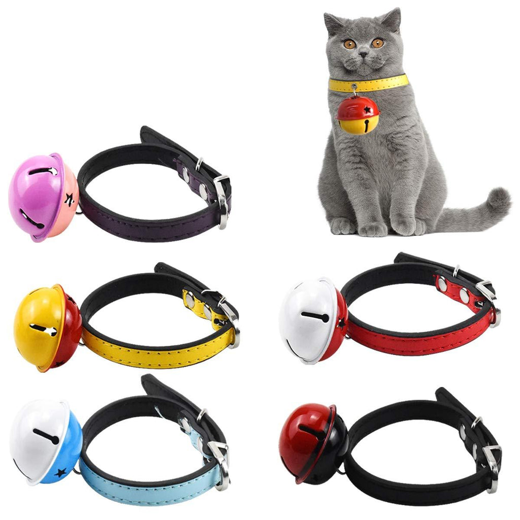 Pet Collar with Bell, 5 Pieces Adjustable Dog Puppy Collars Safety Cat Collars Durable Leather Cat Collars with Large Lovely Bell and Metal Buckle for Kitty Cat Puppy Dog, Adjustable Size of 21-27cm - PawsPlanet Australia