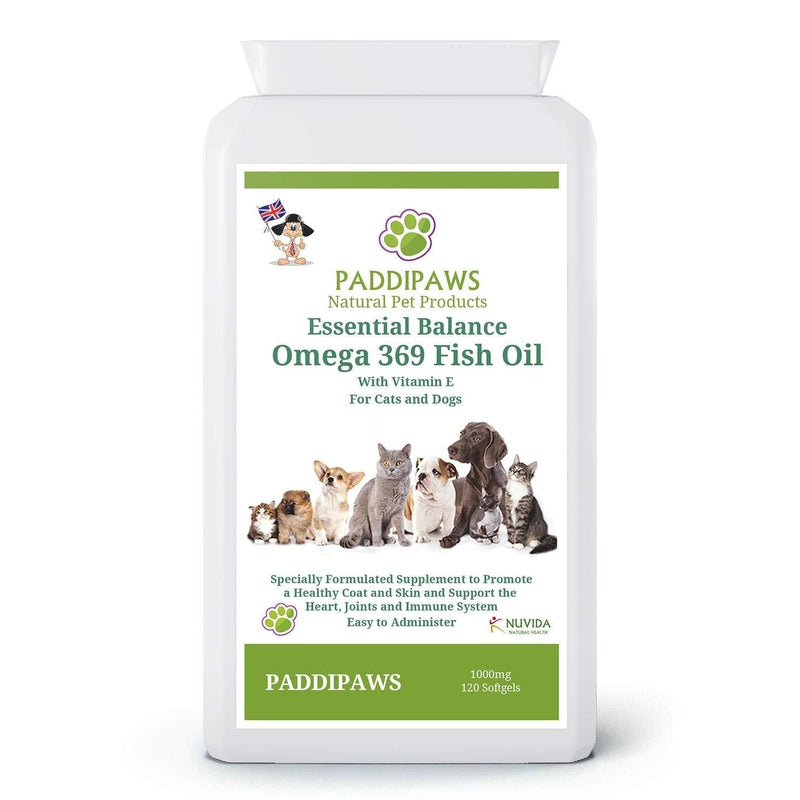 PADDIPAWS Essential Balance High Strength Omega 3 6 9 for Dogs and Cats - Easy to Administer 120 Softgel Capsules of Omega 369 for Pets - Contains essential fatty acids EPA and DHA. - PawsPlanet Australia