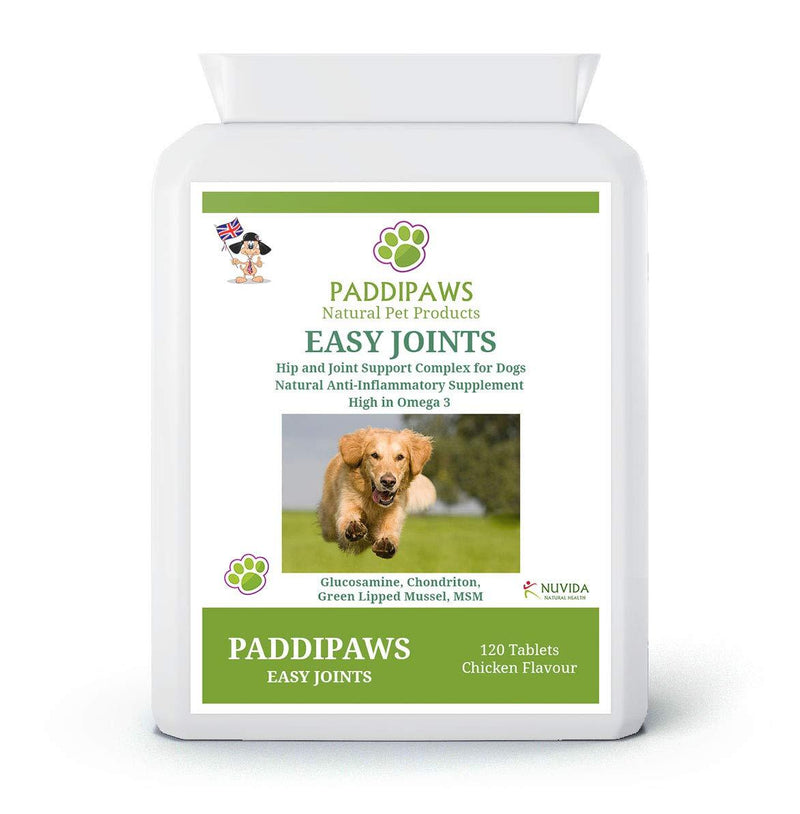Paddipaws Easy Joints - Dog Joint Care Supplements - High Strength - 120 tablets - Hip and Joint supplement for dogs - Stiff and Older Dogs - Working Dogs - Powerful Proven Natural Active Ingredients. - PawsPlanet Australia