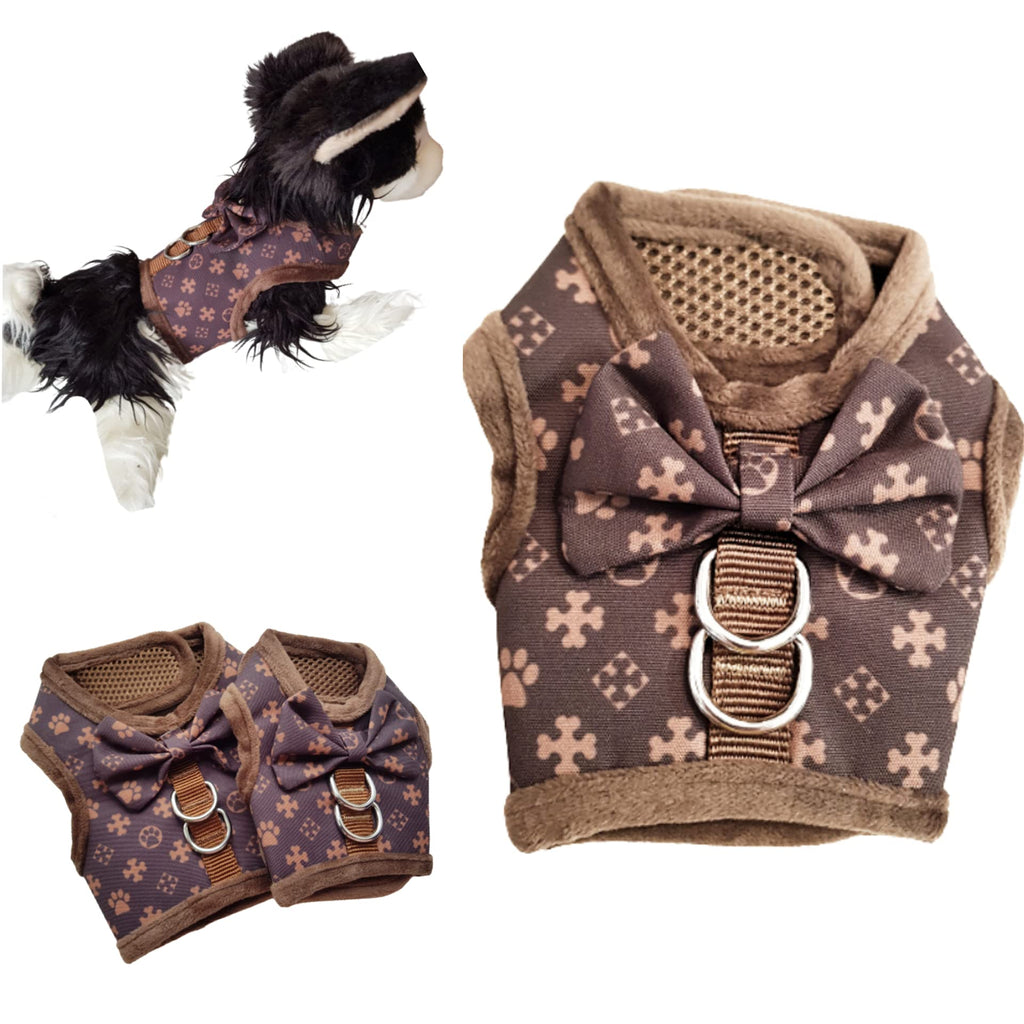 Pretty Pampered Pets Designer Tiny Toy Chihuahua Harness Puppy Dog Harness Coat Cat Kitten Harness Small Breeds Tiny Teacup Brown Fur Edges (XXS) XXS - PawsPlanet Australia